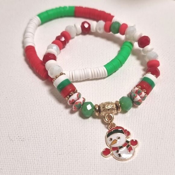 Cb3-16 CHRISTMAS STACKING 2 BRACELET SET charm adjustable - Picture 3 of 4